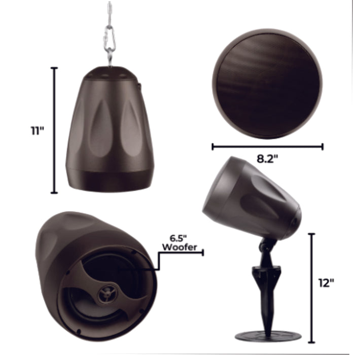 6.5" Pendant Speaker IP66 Rated, Hanging or Landscape, 8 Ohm/70V Tap, Bronze - AMERICAN RECORDER TECHNOLOGIES, INC.