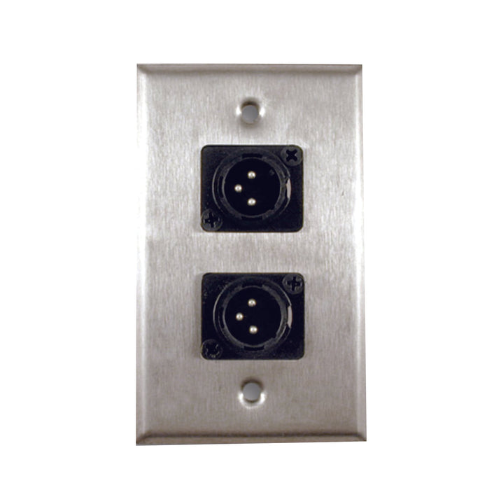 Single Gang Stainless Steel Wall Plate with Dual XLR Male Plug - AMERICAN RECORDER TECHNOLOGIES, INC.