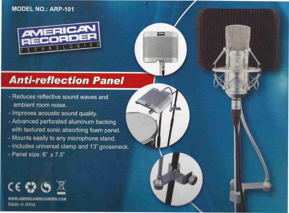 5" x 7" Aluminum/Acoustic Foam Microphone Anti-Reflection Panel with clamp and gooseneck - AMERICAN RECORDER TECHNOLOGIES, INC.