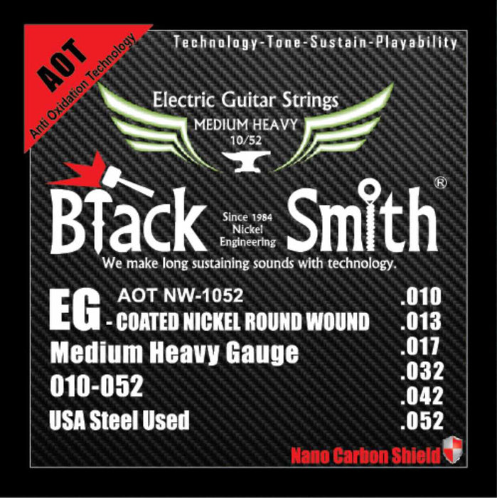 BLACKSMITH Electric 6 String Set, Nano-Carbon Coated Steel - Medium Heavy 010 - 052 - AMERICAN RECORDER TECHNOLOGIES, INC.