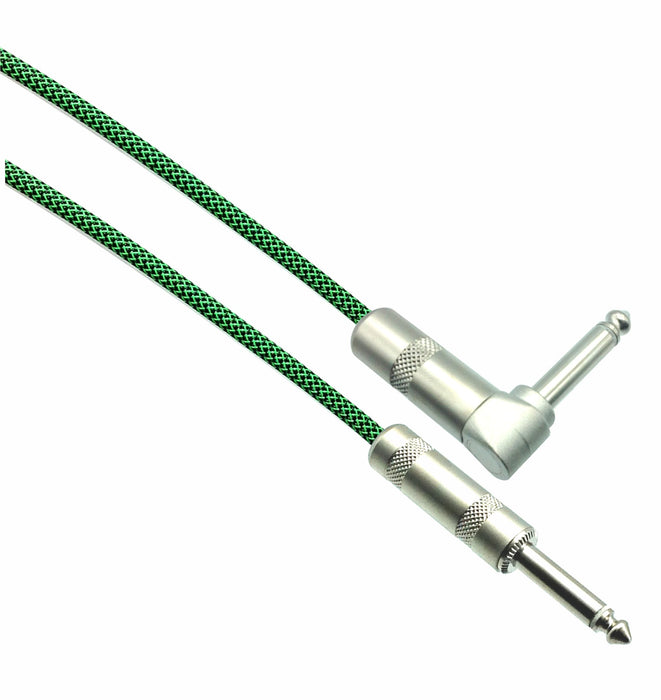 BLACK/NEON GREEN Designer Series Guitar Cables - 1/4" Straight to Right Angle - AMERICAN RECORDER TECHNOLOGIES, INC.