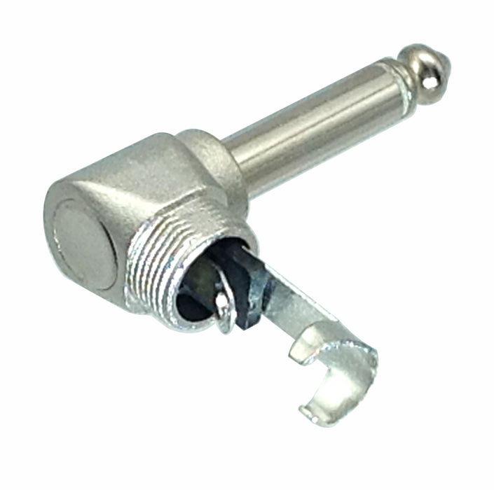 AMERICAN RECORDER Solder Type Right Angle 1/4" Guitar Plug with Brush Nickel Finish - AMERICAN RECORDER TECHNOLOGIES, INC.