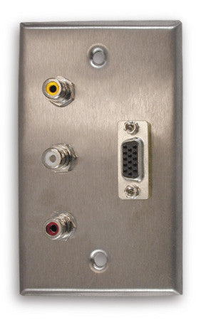 Single Gang VGA + 3 RCA Stainless Steel Wall Plate - AMERICAN RECORDER TECHNOLOGIES, INC.