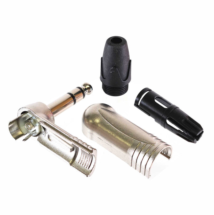 AMERICAN RECORDER Solder Type Heavy Duty 1/4” TRS Right Angle Connector, Nickel Plated