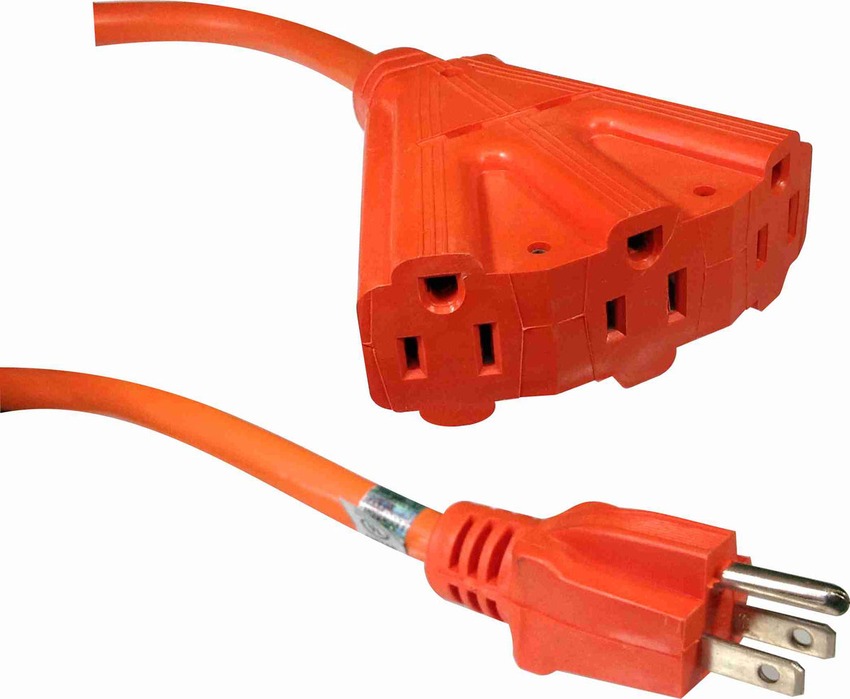 Male to 3 Female AC Power Extension Cords, Orange, 12 awg — AMERICAN
