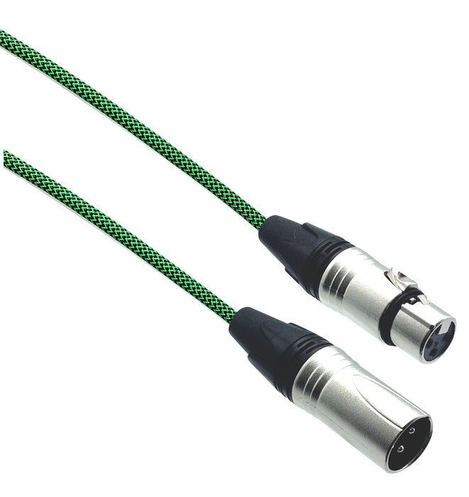 Designer Series XLR Microphone Cable with Black/Neon Green Design Protective Sleeve - AMERICAN RECORDER TECHNOLOGIES, INC.
