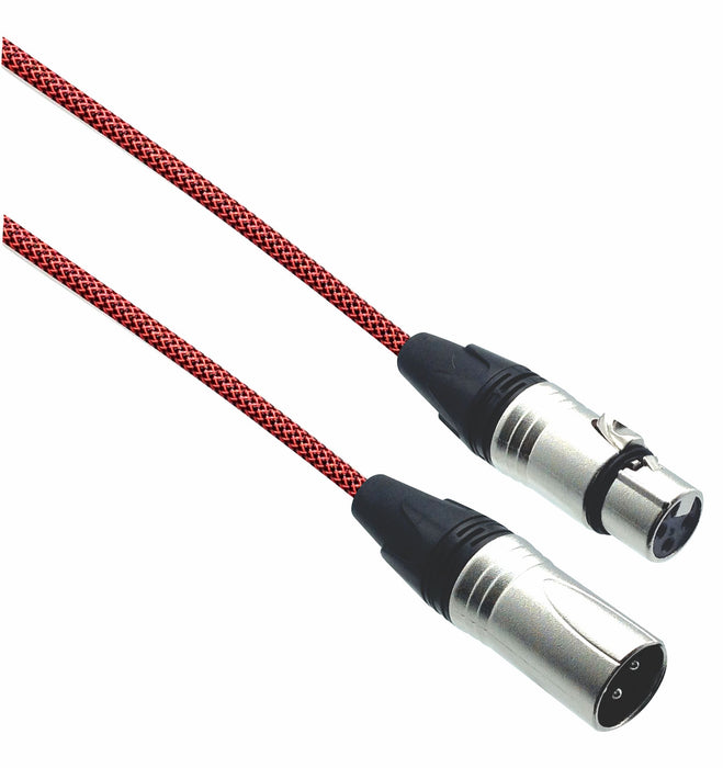 Designer Series XLR Microphone Cable with Black/Neon Red Design Protective Sleeve - AMERICAN RECORDER TECHNOLOGIES, INC.