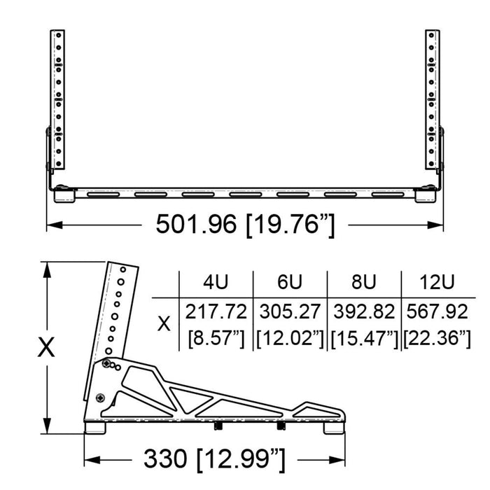 12U Adjustable Open Desktop Rack / 10/32 Rails - AMERICAN RECORDER TECHNOLOGIES, INC.
