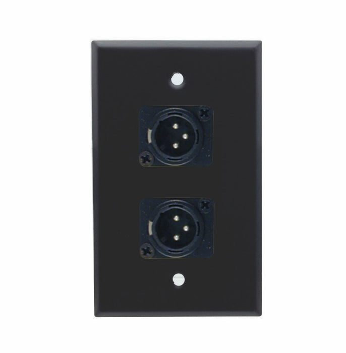 Single Gang Stainless Steel Wall Plate with Dual XLR Male Plug - AMERICAN RECORDER TECHNOLOGIES, INC.
