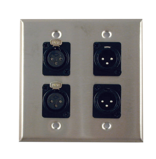 Dual Gang Stainless Steel Wall Plates with Two XLR Female/Two XLR Male - AMERICAN RECORDER TECHNOLOGIES, INC.