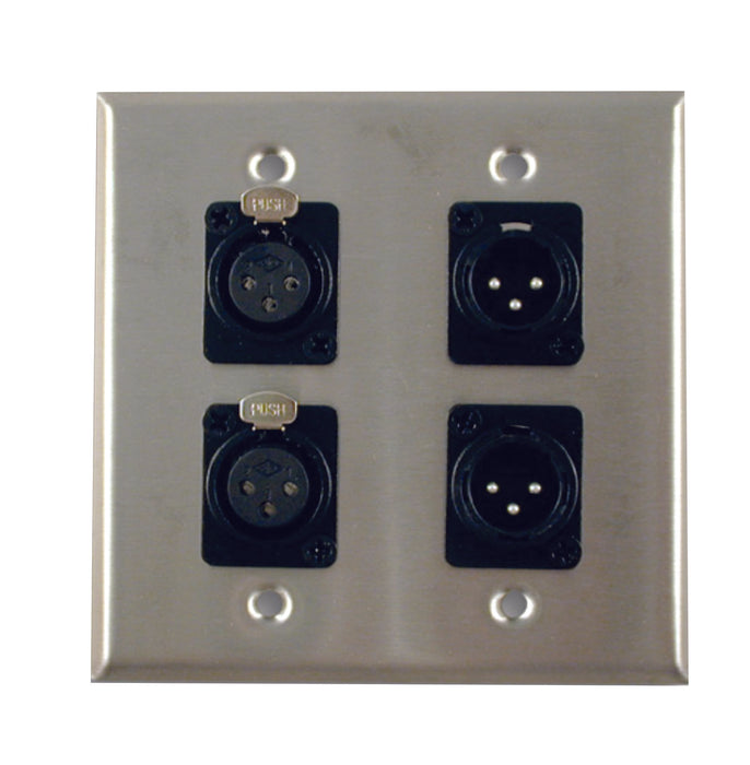 Dual Gang Stainless Steel Wall Plates with Two XLR Female/Two XLR Male - AMERICAN RECORDER TECHNOLOGIES, INC.
