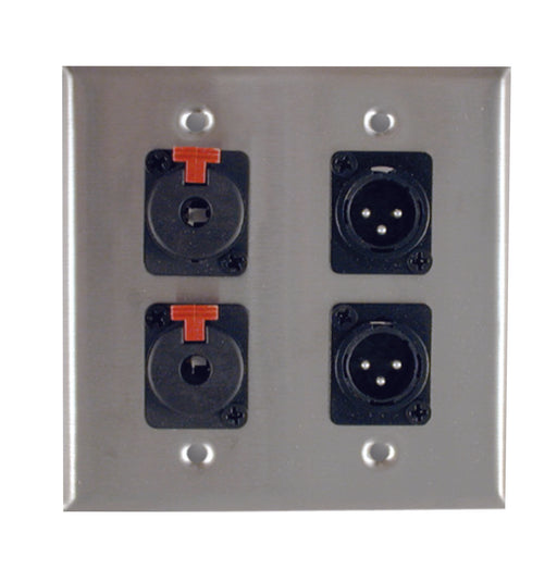 Dual Gang Stainless Steel Wall Plates with Two XLR Male/Two TRS Female - AMERICAN RECORDER TECHNOLOGIES, INC.