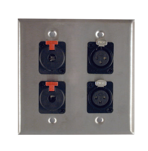 Dual Gang Stainless Steel Wall Plates with Two XLR Female/Two TRS Female - AMERICAN RECORDER TECHNOLOGIES, INC.