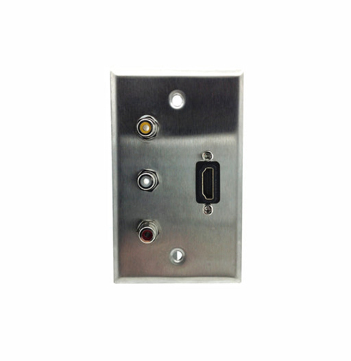 Single Gang HDMI + 3 RCA Stainless Steel Wall Plate - AMERICAN RECORDER TECHNOLOGIES, INC.