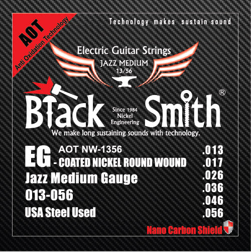 BLACKSMITH Electric 6 String Set, Nano-Carbon Coated Steel - Jazz Medium 013 - 056 - AMERICAN RECORDER TECHNOLOGIES, INC.