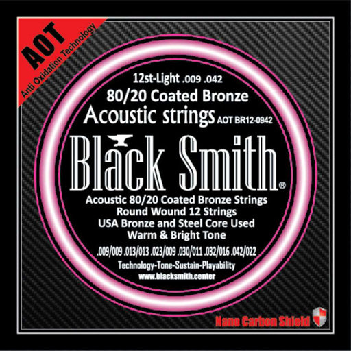BLACKSMITH 80/20 Bronze Acoustic 12 String Set,  Nano-Carbon Coated, Light 009 - 042 - AMERICAN RECORDER TECHNOLOGIES, INC.