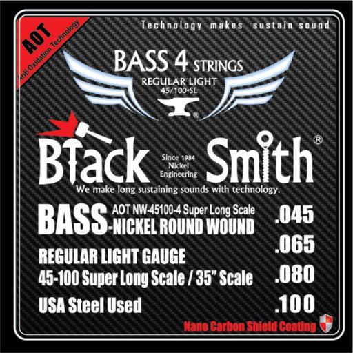 BLACKSMITH Electric Bass 4 String Set,  Nano Carbon Coated - Regular Light 45-100 - AMERICAN RECORDER TECHNOLOGIES, INC.