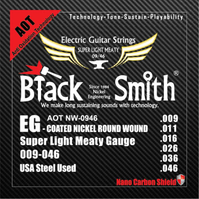 BLACKSMITH Electric 6 String Set, Nano-Carbon Coated, Super Light Meaty - 009 - 046 - AMERICAN RECORDER TECHNOLOGIES, INC.