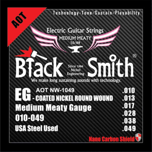 BLACKSMITH Electric 6 String Set, Nano-Carbon Coated Steel - Medium Meaty 010 - 049 - AMERICAN RECORDER TECHNOLOGIES, INC.