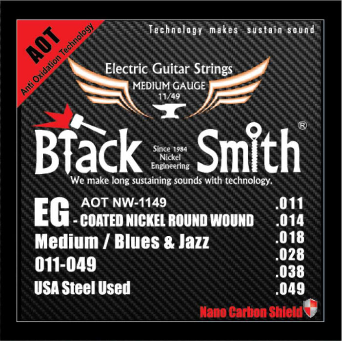BLACKSMITH Electric 6 String Set, Nano-Carbon Coated Steel - Medium 011 - 049 - AMERICAN RECORDER TECHNOLOGIES, INC.