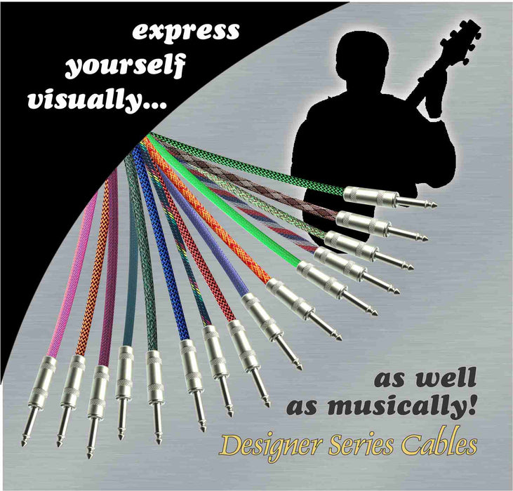 BLACK/NEON ORANGE Designer Series Guitar Cables - 1/4" Straight to Straight - AMERICAN RECORDER TECHNOLOGIES, INC.