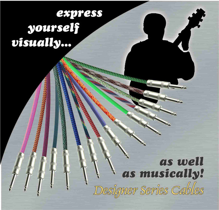 BLACK/NEON BLUE Designer Series Guitar Cables - 1/4" Straight to Right Angle - AMERICAN RECORDER TECHNOLOGIES, INC.