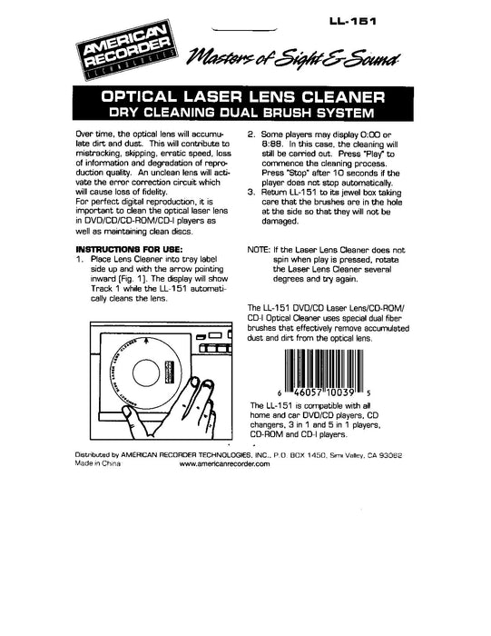CD/DVD Lens Cleaner - AMERICAN RECORDER TECHNOLOGIES, INC.