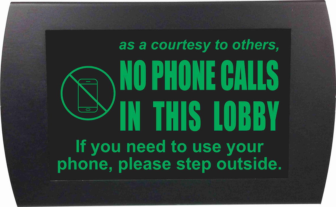 AMERICAN RECORDER - "NO PHONE CALLS IN THIS LOBBY" LED Lighted Sign - AMERICAN RECORDER TECHNOLOGIES, INC.