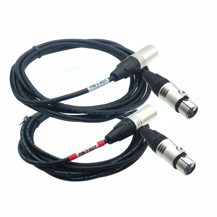 XLR Male with Pin 3 Hot to XLR Female Audio Cables - Pair 30 Feet