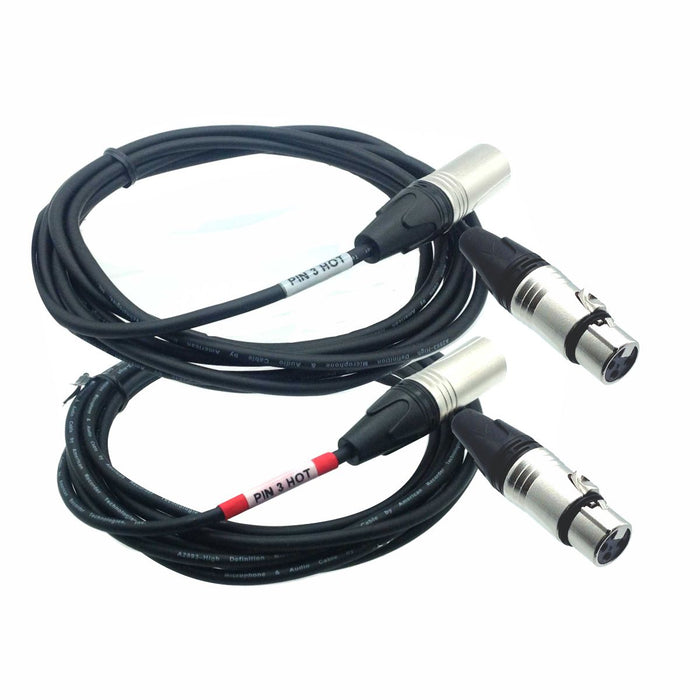 XLR Male with Pin 3 Hot to XLR Female Audio Cables - Pair