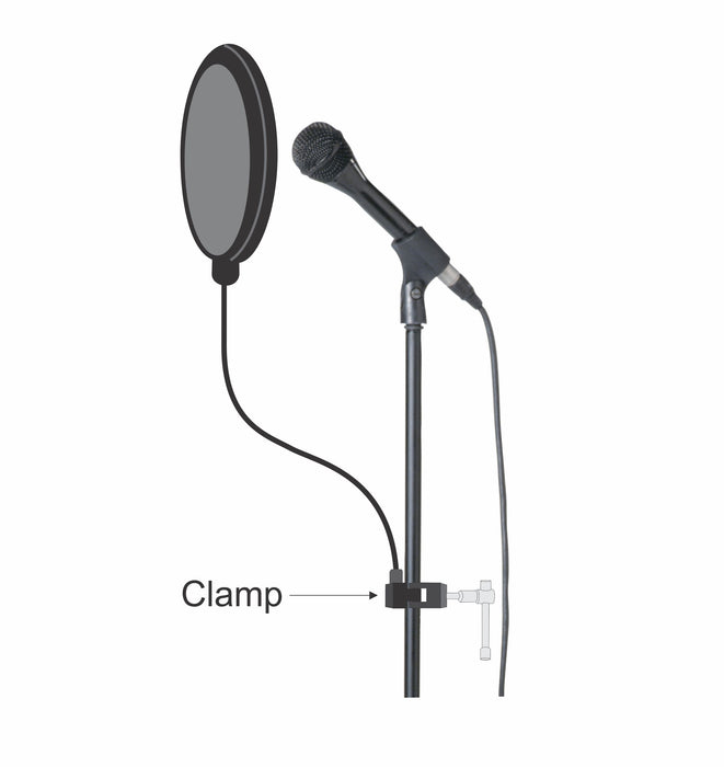 AMERICAN RECORDER 6" Recording Pop Filter with 12 inch gooseneck and heavy duty pole clamp - AMERICAN RECORDER TECHNOLOGIES, INC.