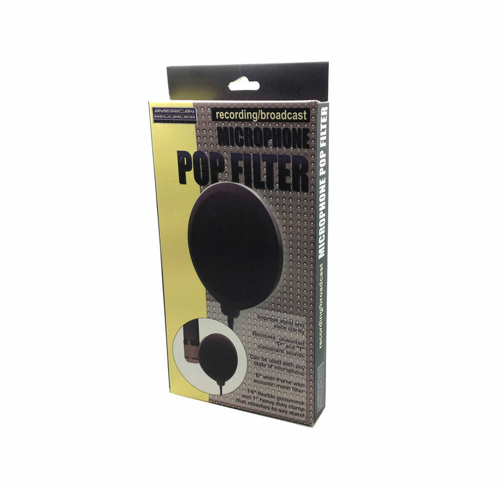 AMERICAN RECORDER 6" Recording Pop Filter with 12 inch gooseneck and heavy duty pole clamp - AMERICAN RECORDER TECHNOLOGIES, INC.