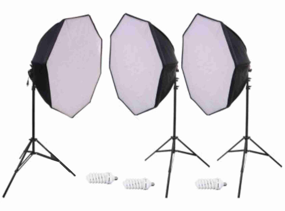 Zumm Photo TRIPLE 28" X 28" OCTAGONAL SOFTBOX KIT with 3 CFL BULB and STANDS - AMERICAN RECORDER TECHNOLOGIES, INC.