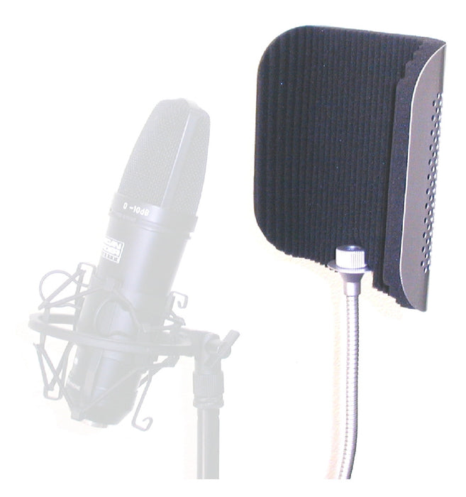 5" x 7" Aluminum/Acoustic Foam Microphone Anti-Reflection Panel with clamp and gooseneck - AMERICAN RECORDER TECHNOLOGIES, INC.